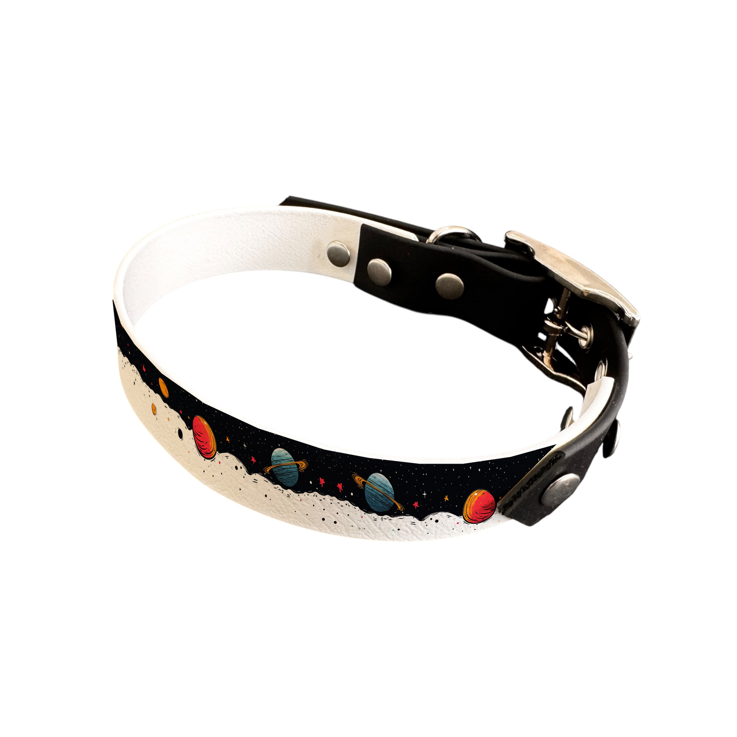 Collier bicolore large pour chien en BioThane® imprimé – Collection galaxie – 25 mm