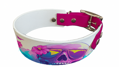 Collier bicolore large pour chien en BioThane® imprimé – Collection tête de mort– 38/25 mm