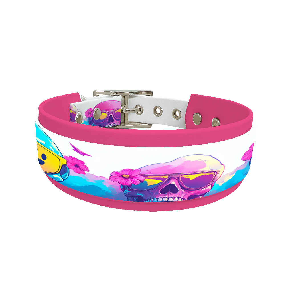 Collier double large pour chien en BioThane® imprimé – Collection tête de mort– 25/19 mm