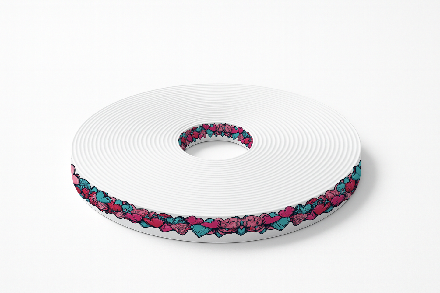 BioThane imprimé – Cœurs colorés rose & turquoise (spécial Saint-Valentin)