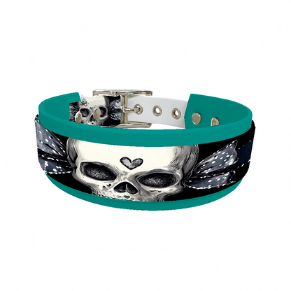 Collier double large pour chien en BioThane® imprimé – Collection tête de mort– 25/19 mm