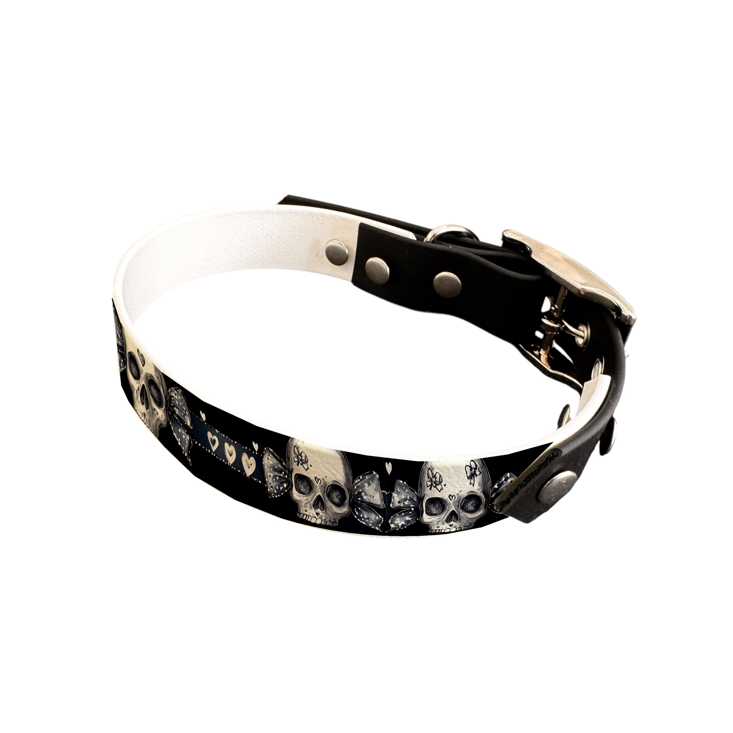 Collier bicolore large pour chien en BioThane® imprimé – Collection tête de mort– 25 mm