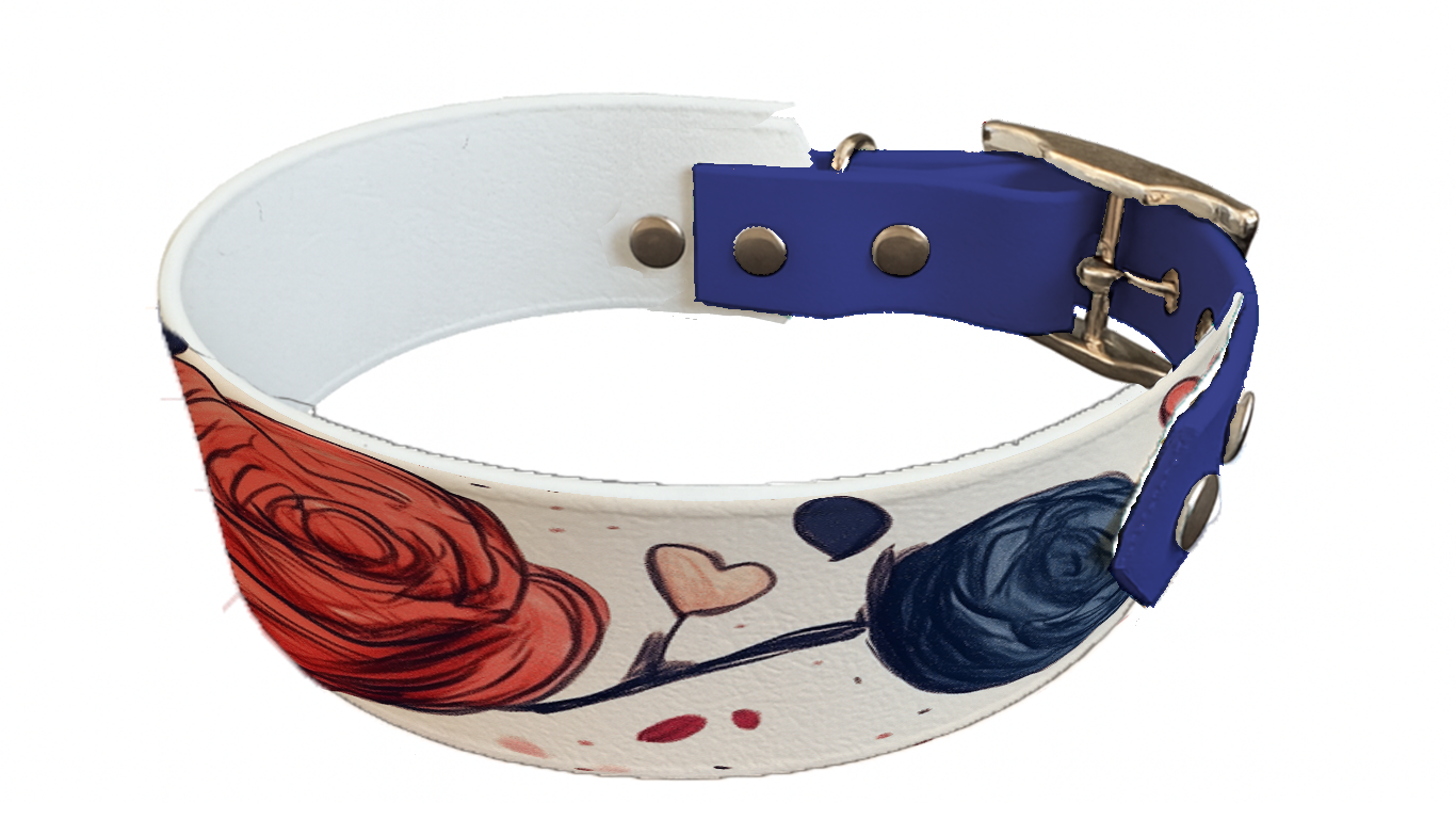 Collier bicolore large pour chien en BioThane® imprimé – Collection plantes et fleurs – 38/25 mm