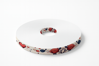 BioThane imprimé – Cœurs et roses rouges & bleu marine