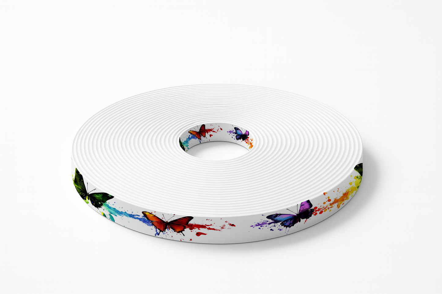 BioThane imprimé – Papillons colorés & éclaboussures arc-en-ciel