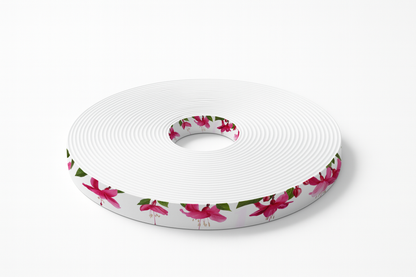 BioThane imprimé – Fleurs de fuchsia rose sur fond blanc