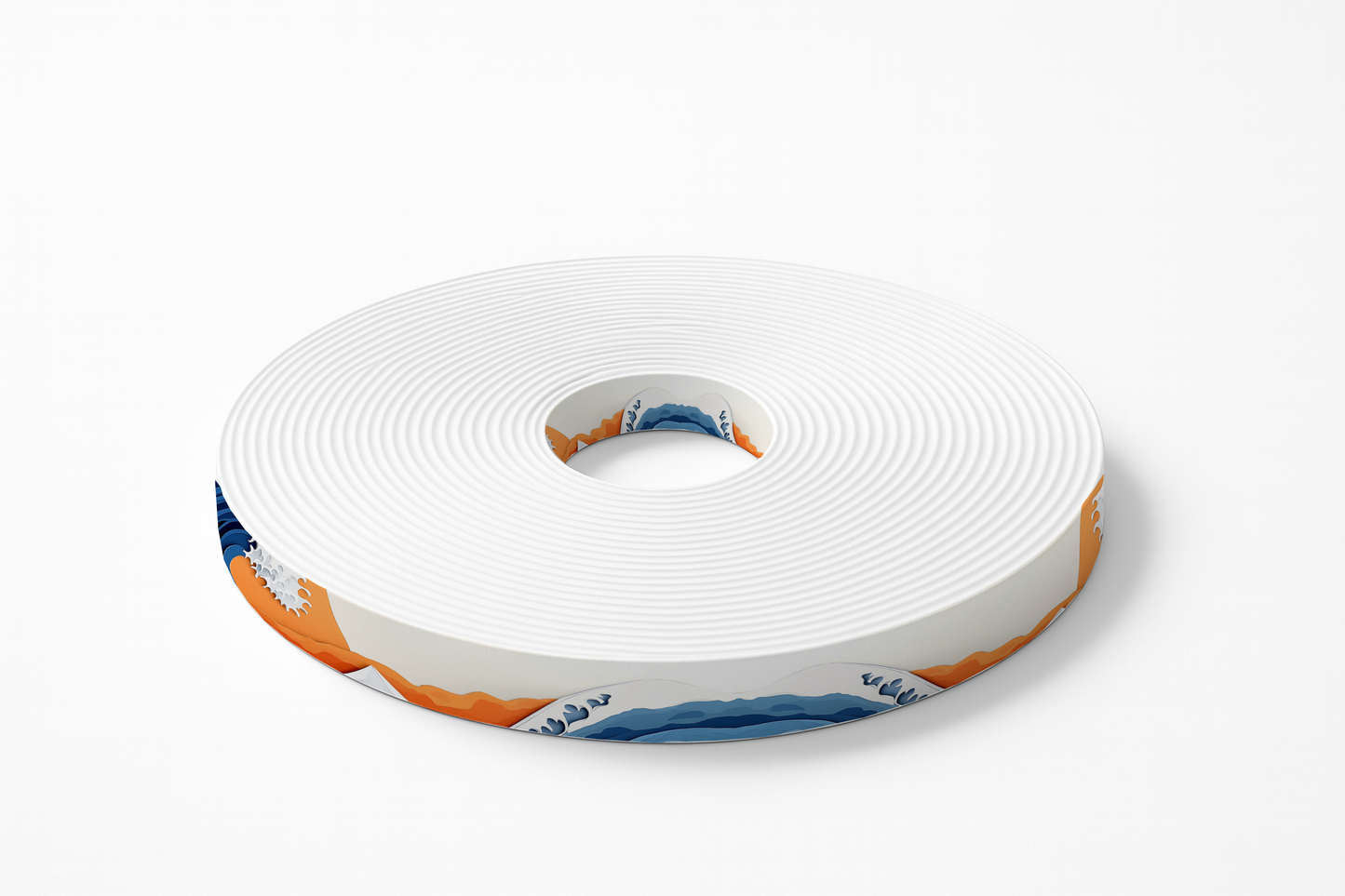 BioThane imprimé – Vague japonaise graphique & soleil orange