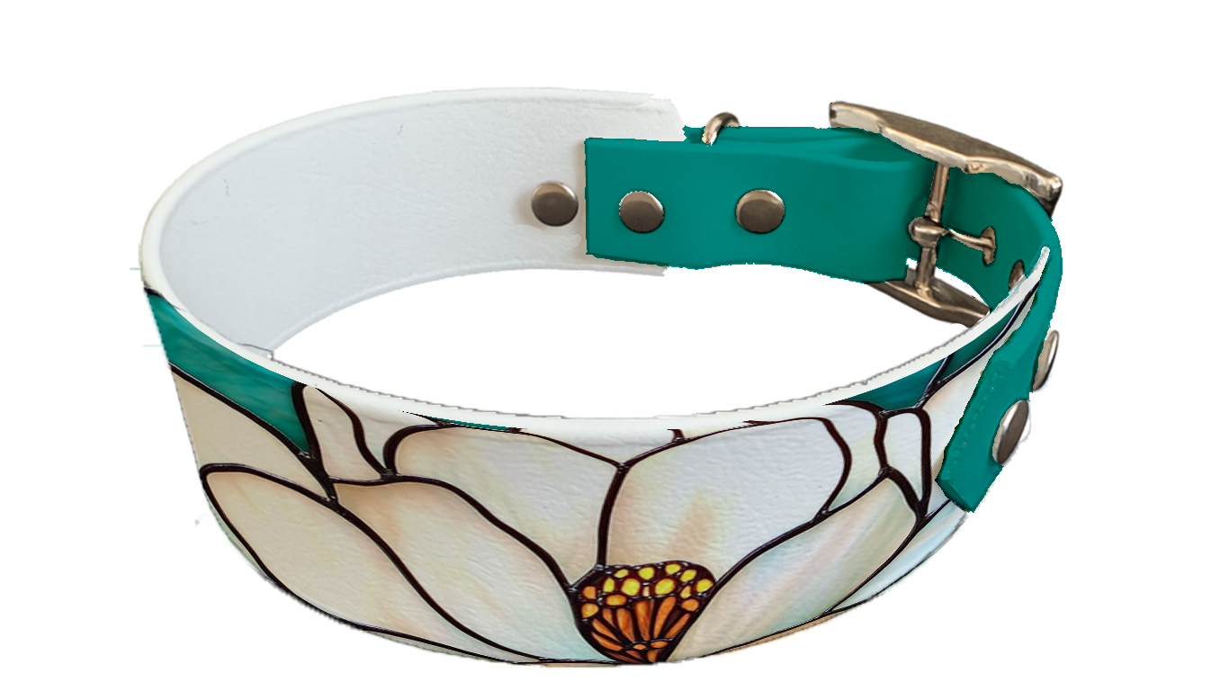 Collier bicolore large pour chien en BioThane® imprimé – Collection plantes et fleurs – 38/25 mm