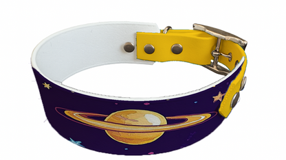 Collier bicolore large pour chien en BioThane® imprimé – Collection galaxie – 38/25 mm