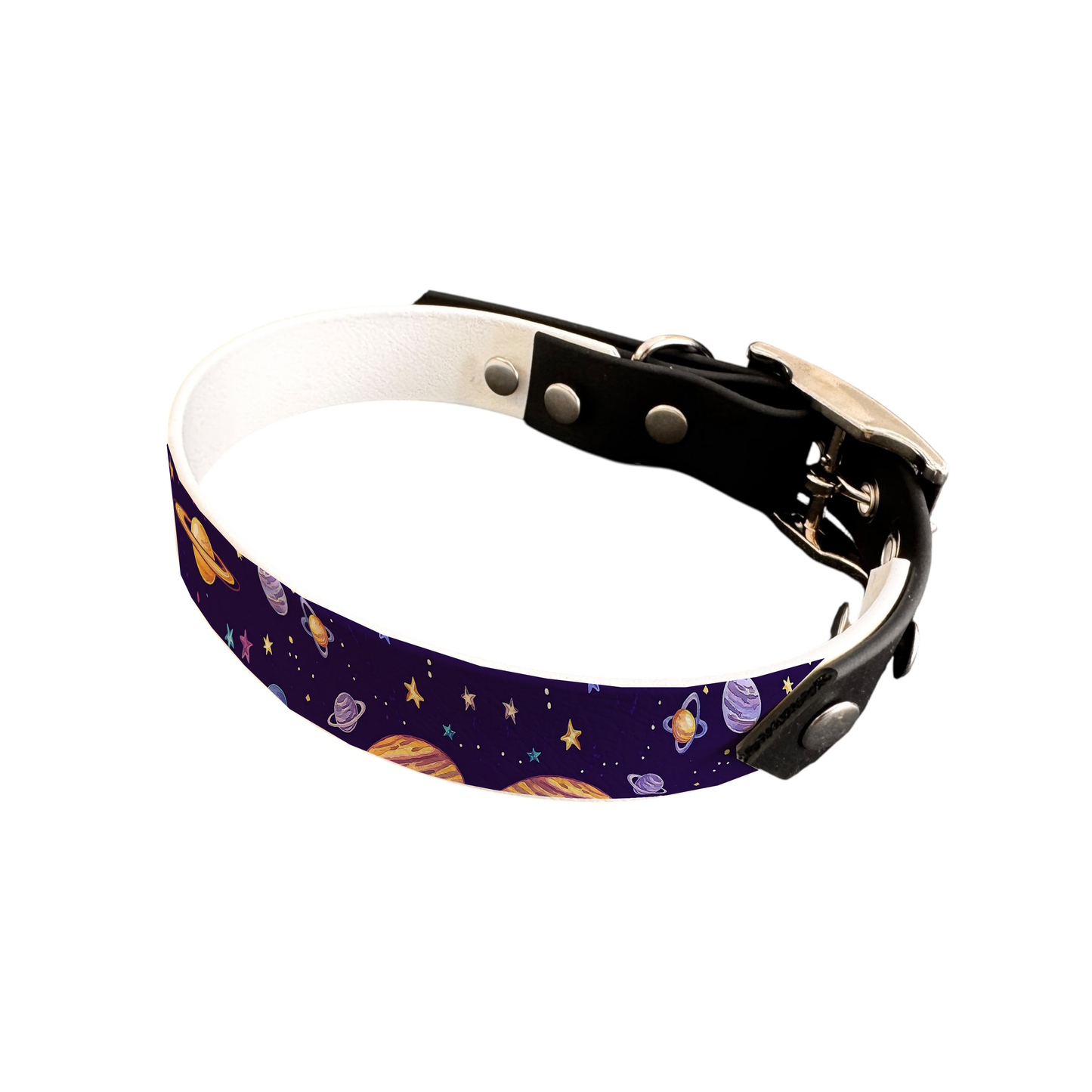 Collier bicolore large pour chien en BioThane® imprimé – Collection galaxie – 25 mm