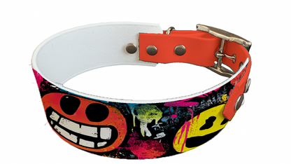 Collier bicolore large pour chien en BioThane® imprimé – Collection pop art– 38/25 mm