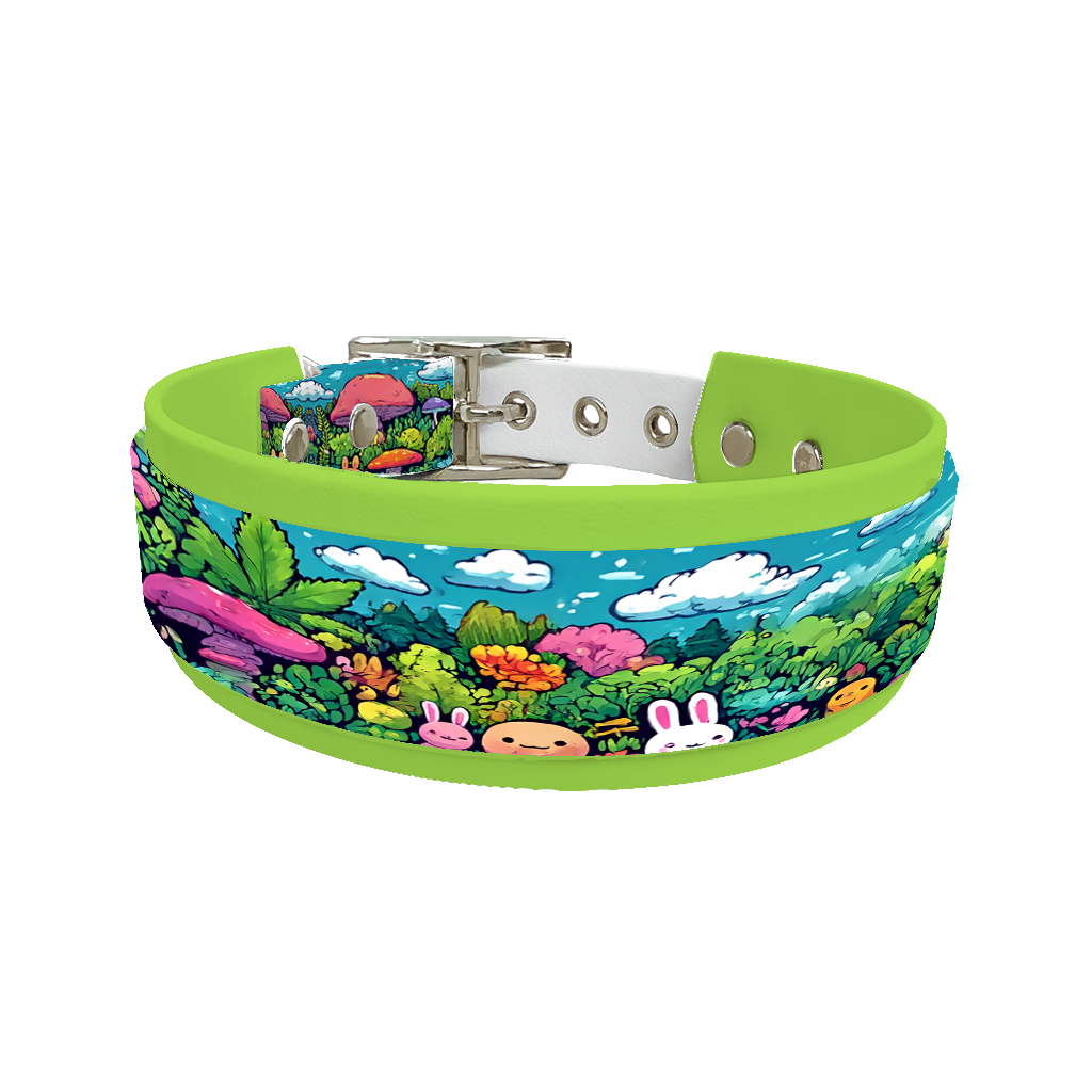 Collier double large pour chien en BioThane® imprimé – Collection forêt enchantée – 38/25 mm