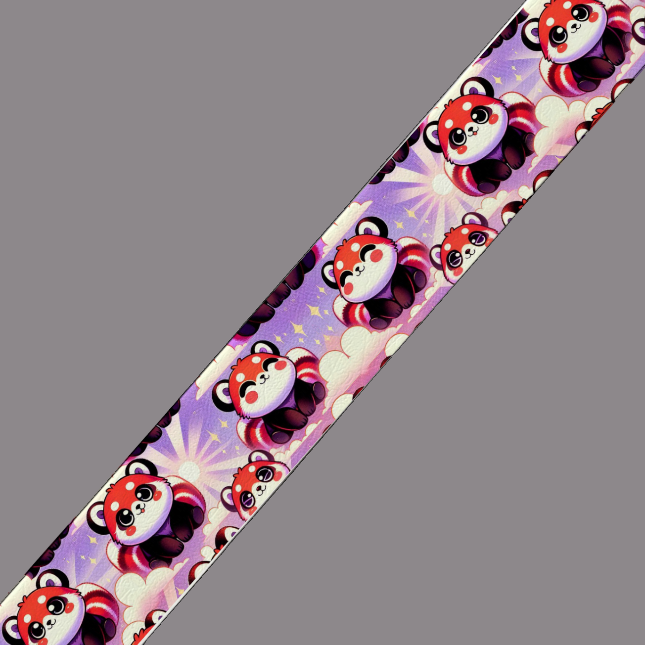 BioThane® imprimé – Panda Roux Kawaii sur Nuages (19mm, 25mm ou 38mm)
