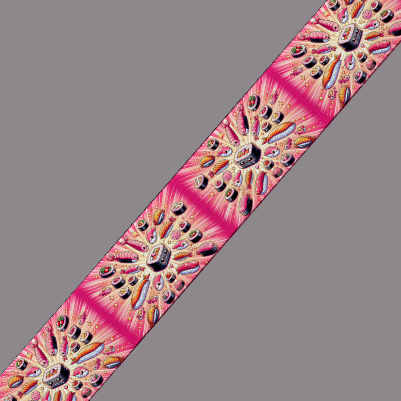 BioThane® imprimé - Motif Sushis Pop sur fond rose (19mm, 25mm, 38mm)