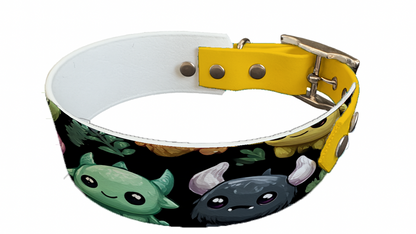 Collier bicolore large pour chien en BioThane® imprimé – Collection monstres et créatures imaginaires– 38/25 mm
