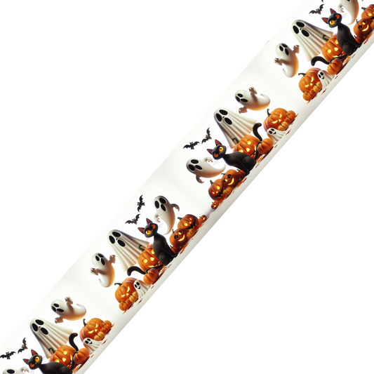 BioThane imprimé - Motif Halloween Chats & Citrouilles (19 mm, 25 mm, 38 mm)