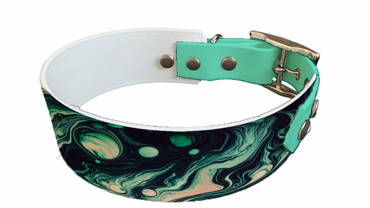Collier bicolore large pour chien en BioThane® imprimé – Collection abstrait – 38/25 mm