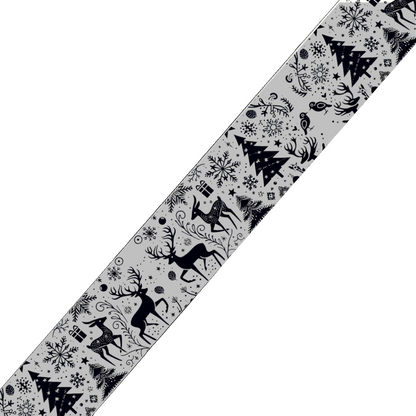 BioThane imprimé - Motif "Rennes & Sapins stylisés" (édition Silver)