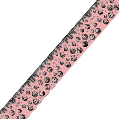 BioThane imprimé - Boules de Noël & Sapin (fond rose gold)