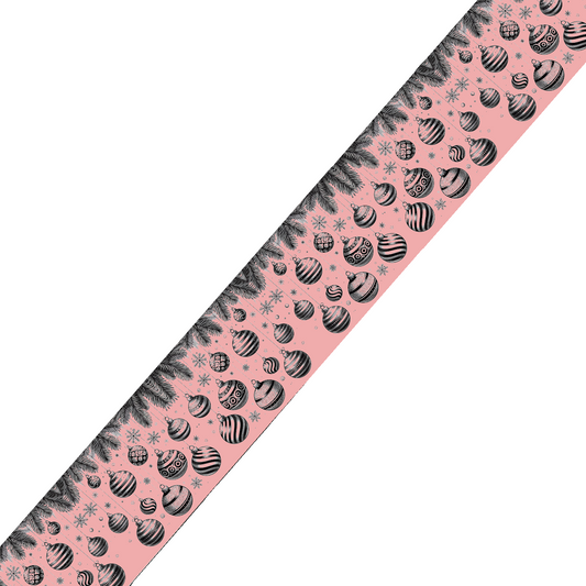 BioThane imprimé - Boules de Noël & Sapin (fond rose gold)