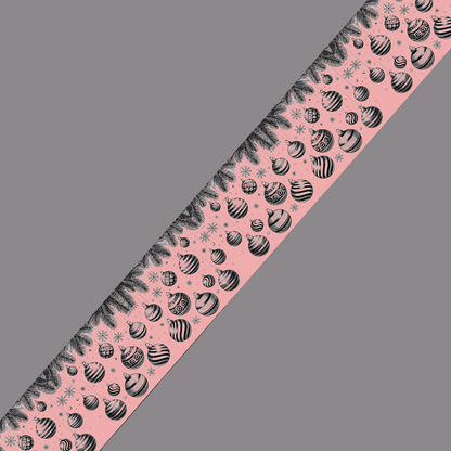 BioThane imprimé - Boules de Noël & Sapin (fond rose gold)