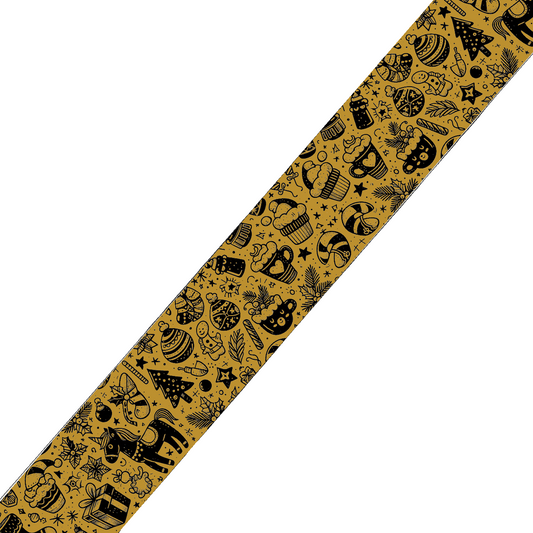 BioThane® imprimé – Motif Noël gourmand rétro (fond Gold)