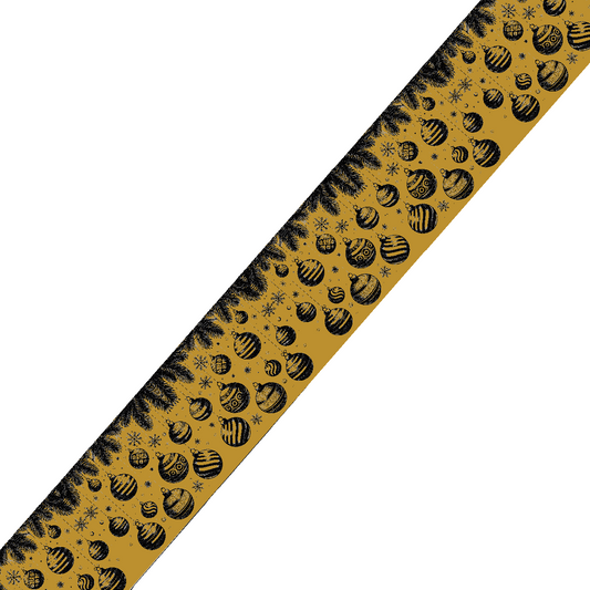 BioThane imprimé - Motif Boules de Noël suspendues (fond Gold)