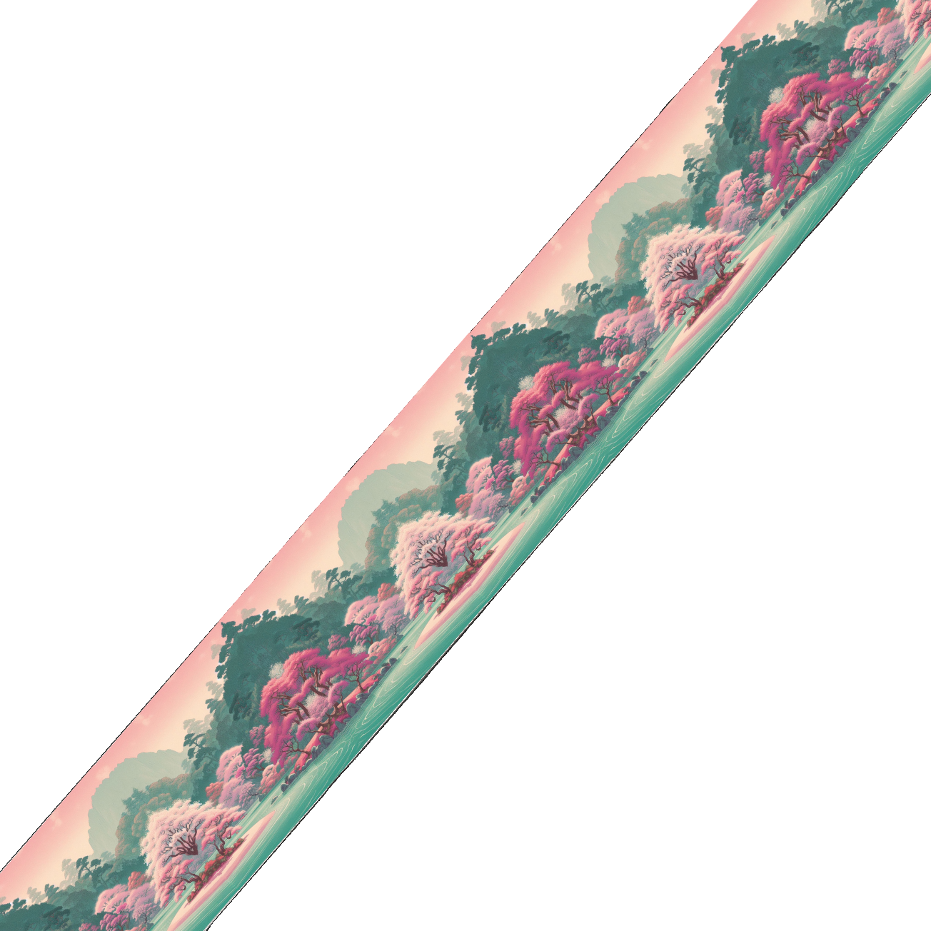 BioThane imprimé – Paysage Enchanteur Rose & Vert
