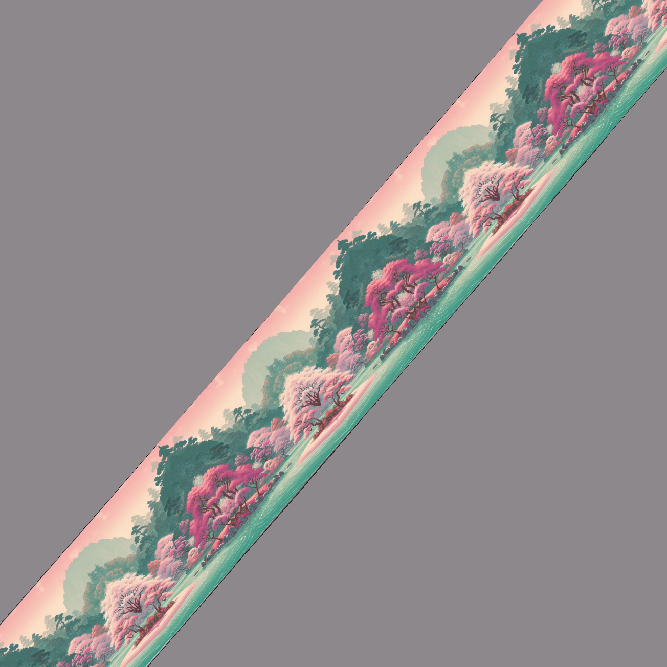 BioThane imprimé – Paysage Enchanteur Rose & Vert
