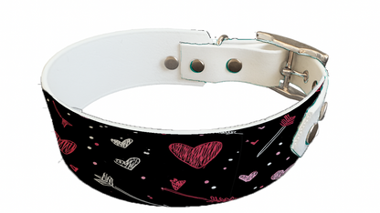 Collier bicolore large pour chien en BioThane® imprimé – Collection Saint valentin– 38/25 mm
