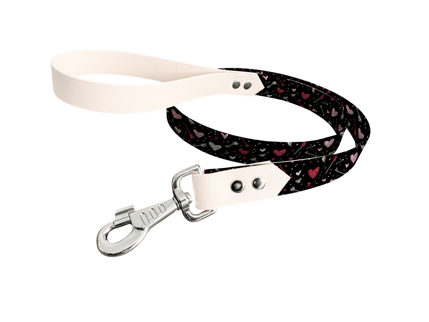 Laisse bicolore en BioThane® avec longe imprimée – Collection Saint Valentin- Coloris au choix