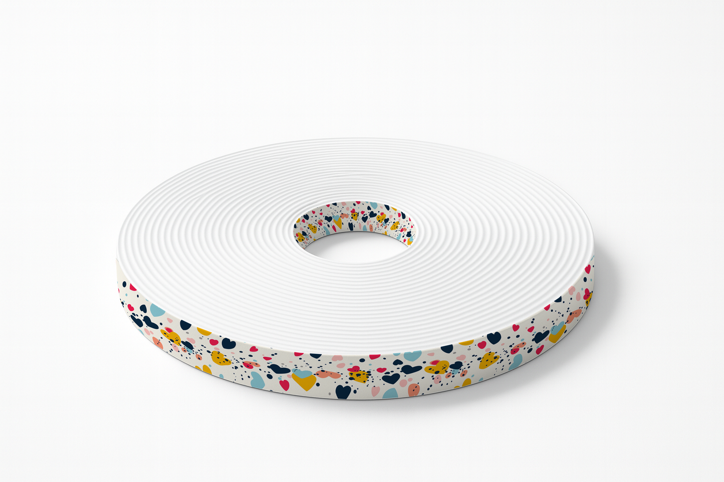 BioThane imprimé – Motif Cœurs multicolores pop fond blanc