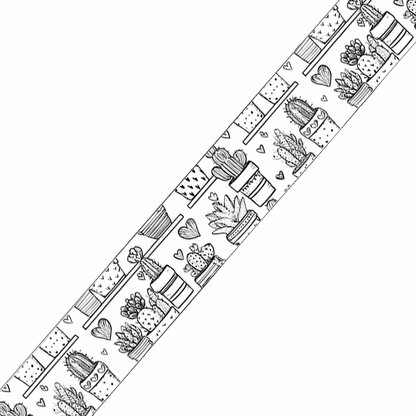 BioThane imprimé – Motif Cactus & Cœurs noir et blanc