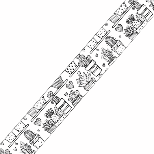 BioThane imprimé – Motif Cactus & Cœurs noir et blanc