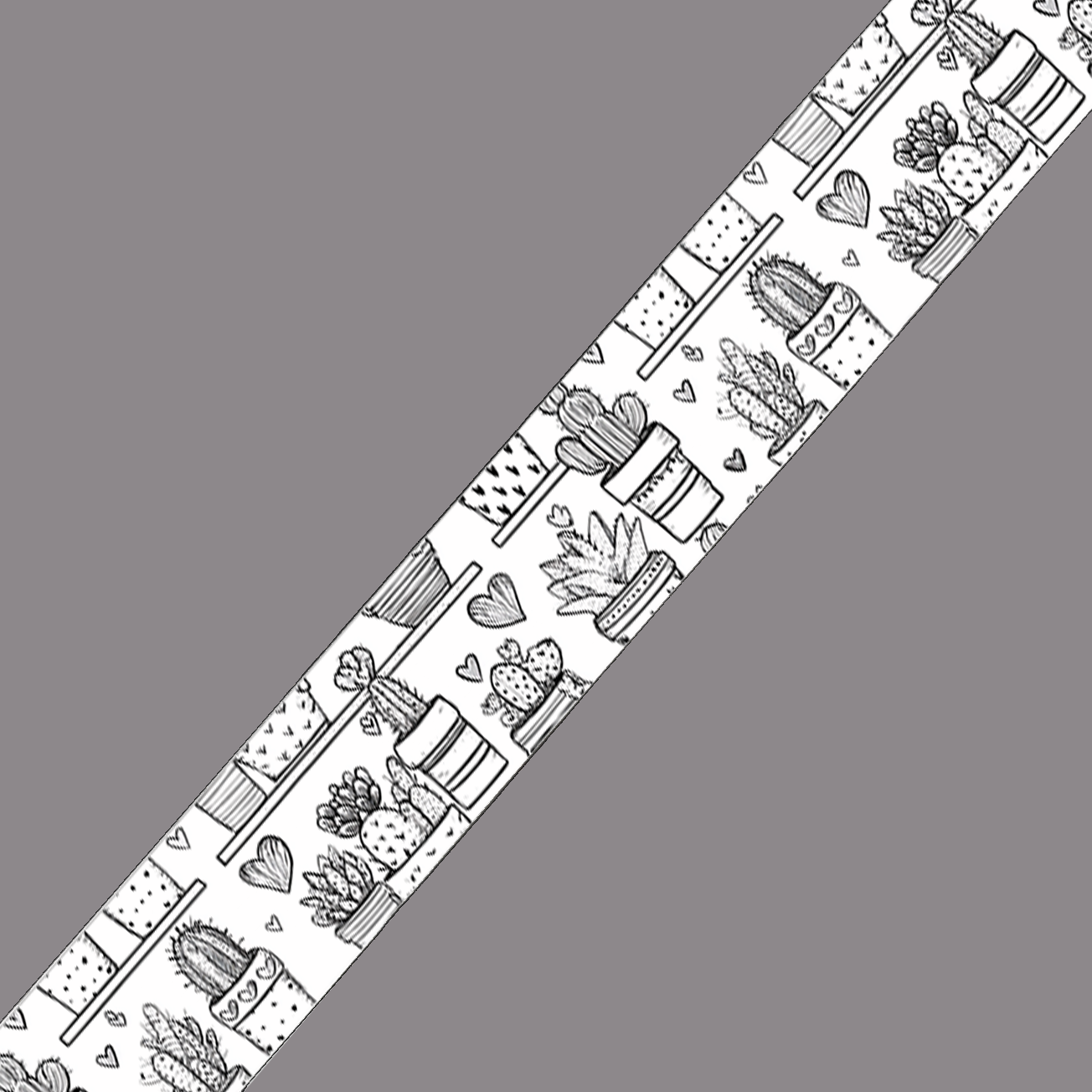 BioThane imprimé – Motif Cactus & Cœurs noir et blanc