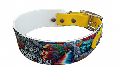Collier bicolore large pour chien en BioThane® imprimé – Collection pop art– 38/25 mm