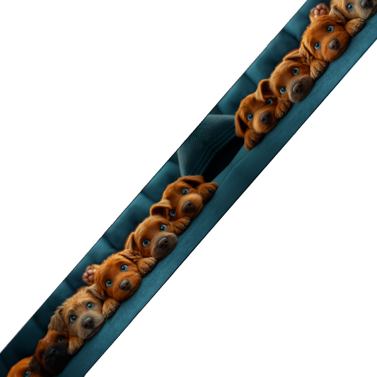 BioThane imprimé - Chiots curieux alignés sur canapé bleu