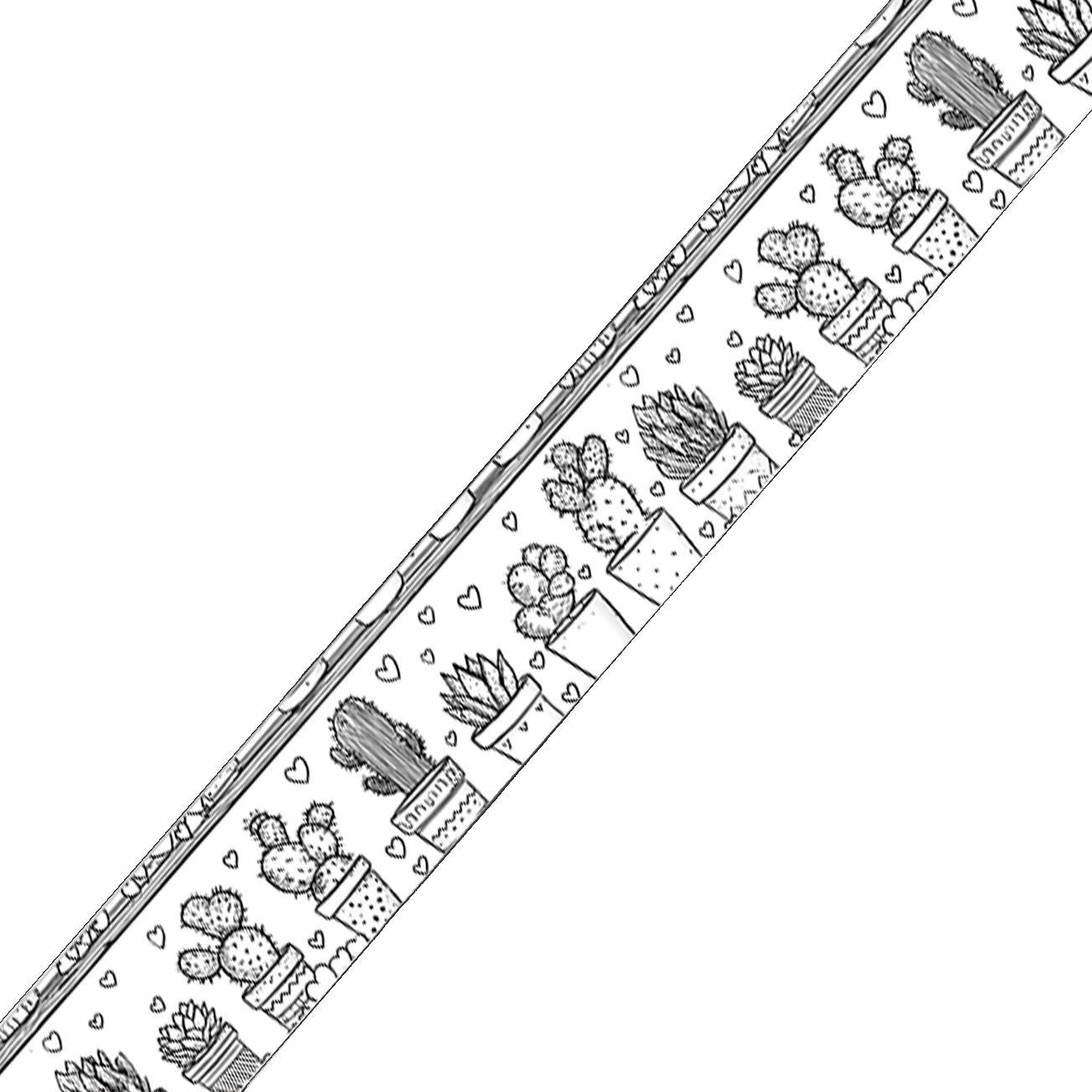 BioThane imprimé – Motif Cactus dessinés noir & blanc