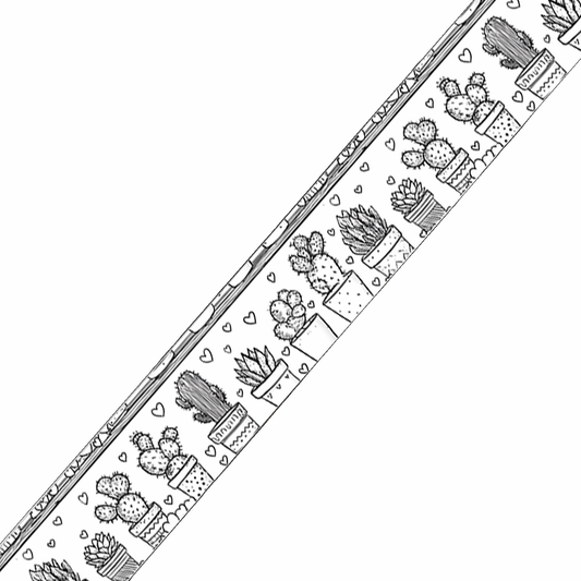 BioThane imprimé – Motif Cactus dessinés noir & blanc