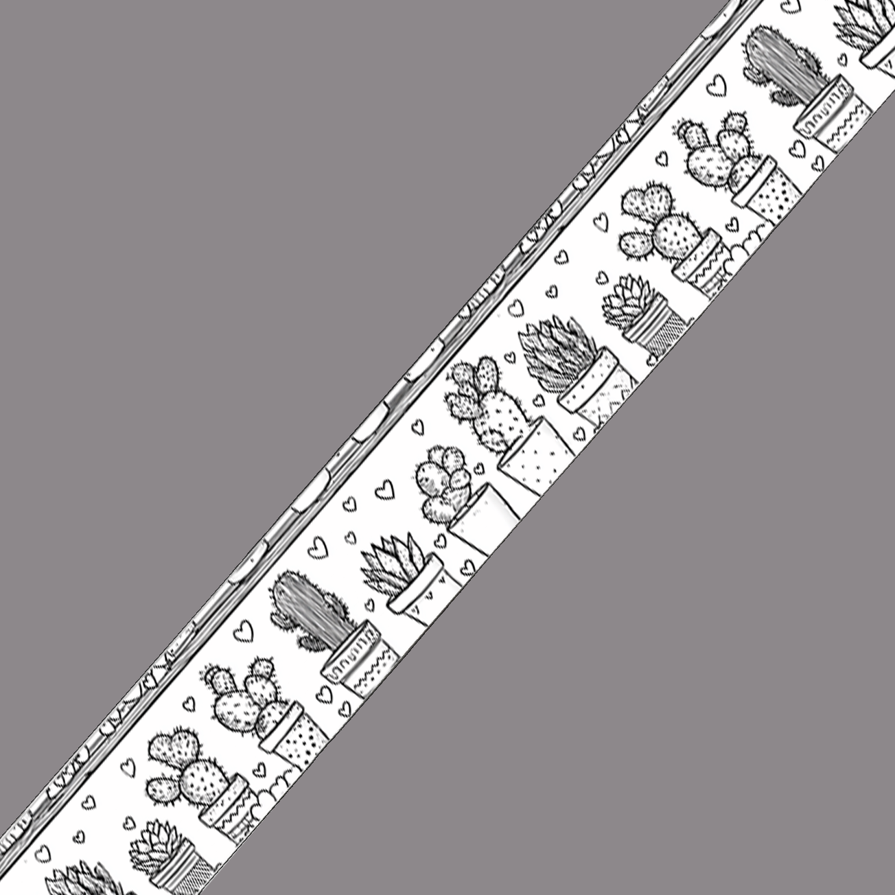 BioThane imprimé – Motif Cactus dessinés noir & blanc