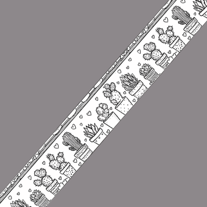 BioThane imprimé – Motif Cactus dessinés noir & blanc