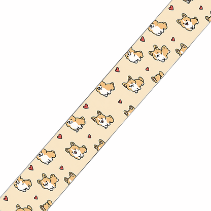 BioThane imprimé – Motif Chiens cartoon & cœurs fond beige