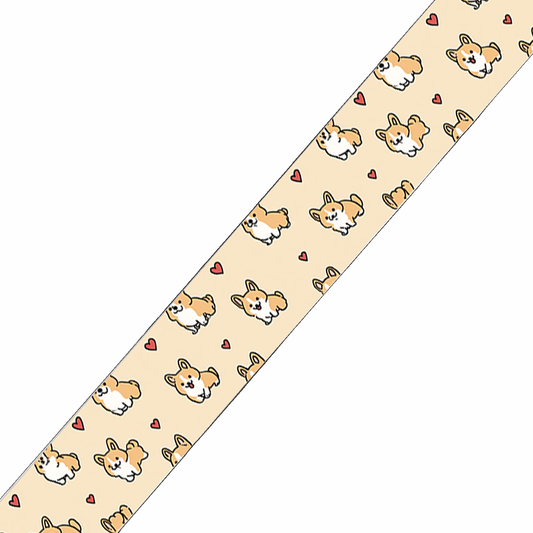 BioThane imprimé – Motif Chiens cartoon & cœurs fond beige