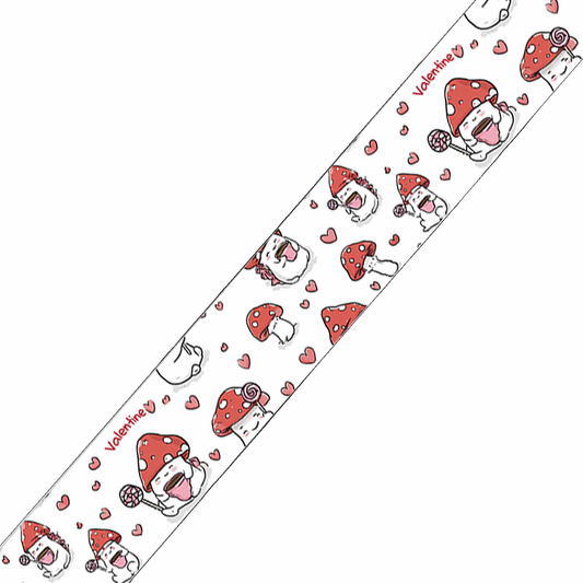 BioThane imprimé – Motif Champignons Valentine & cœurs