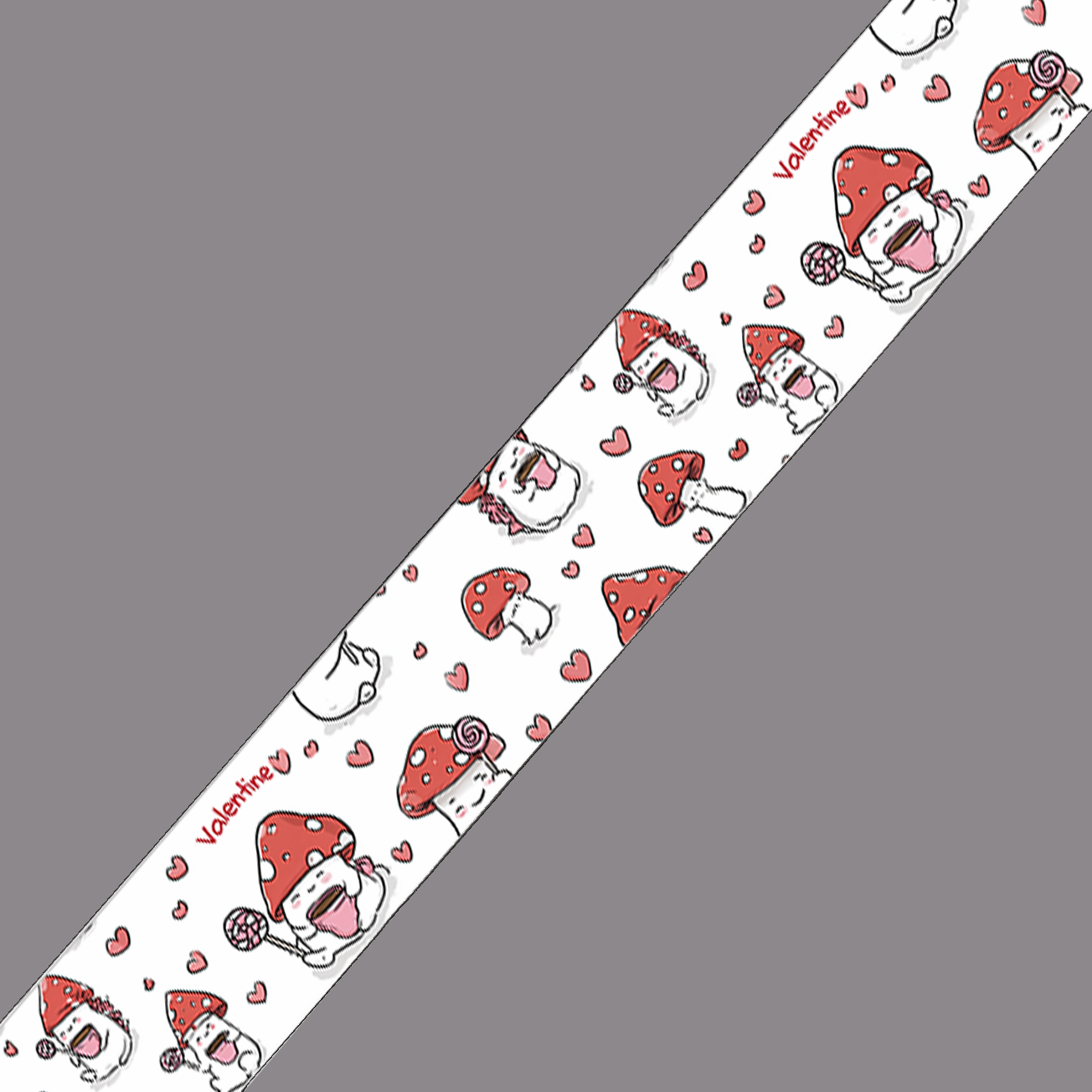 BioThane imprimé – Motif Champignons Valentine & cœurs