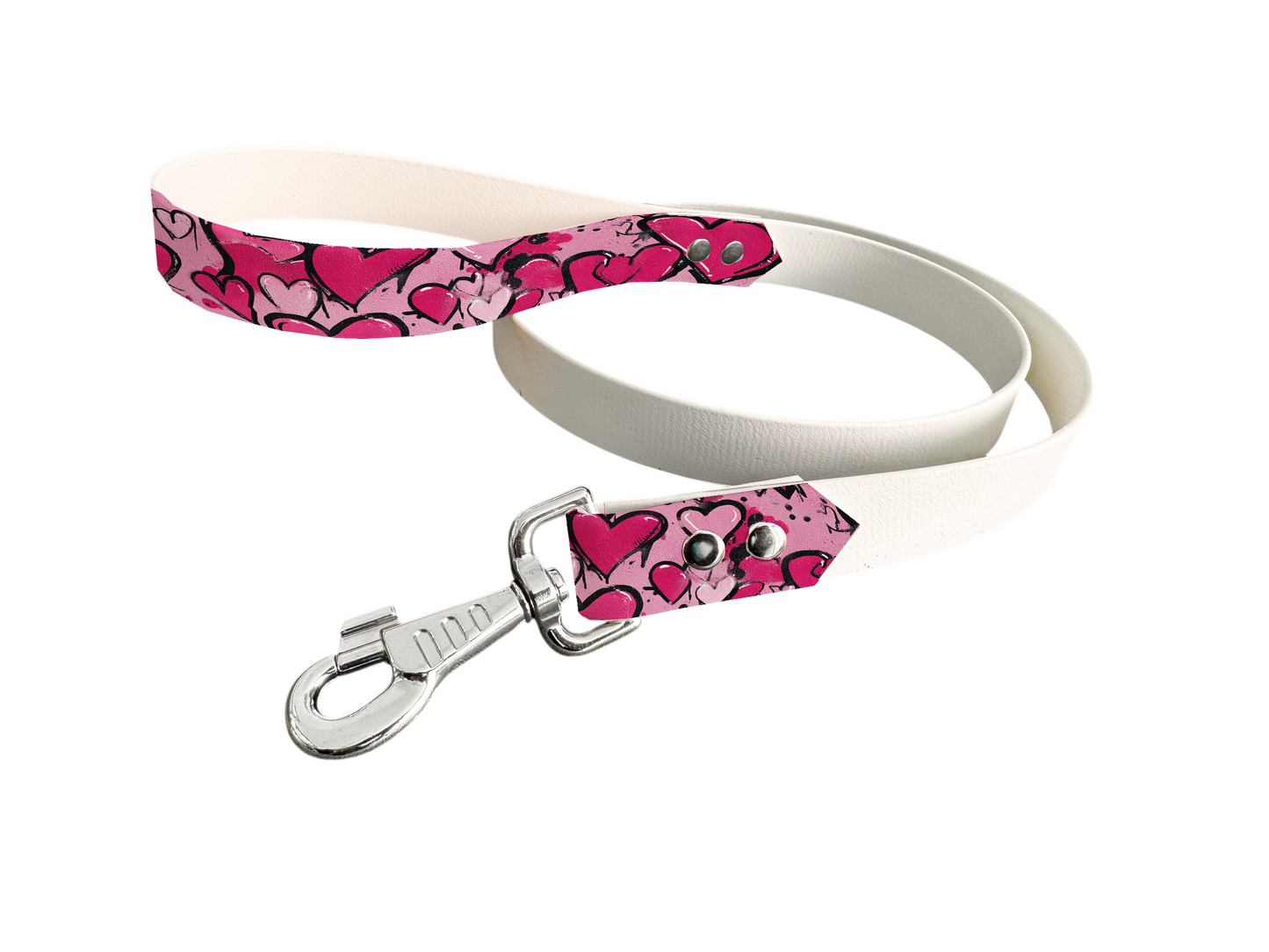 Laisse bicolore en BioThane® avec poignée imprimée – Collection Saint Valentin- Coloris au choix