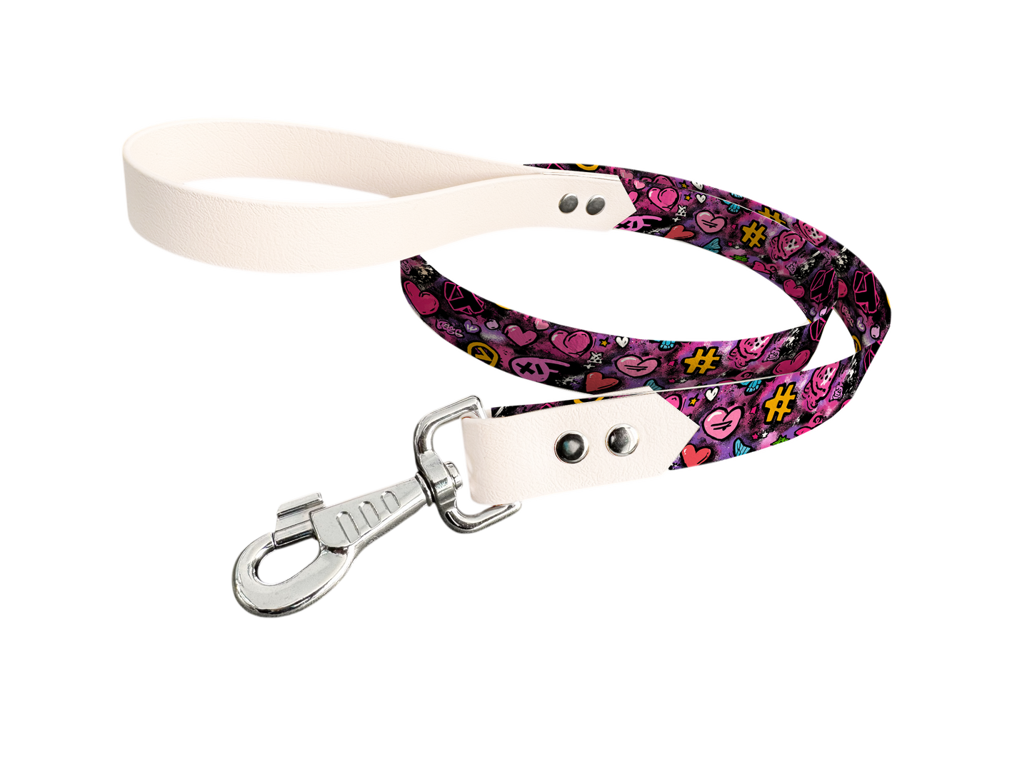 Laisse bicolore en BioThane® avec longe imprimée – Collection Saint Valentin- Coloris au choix