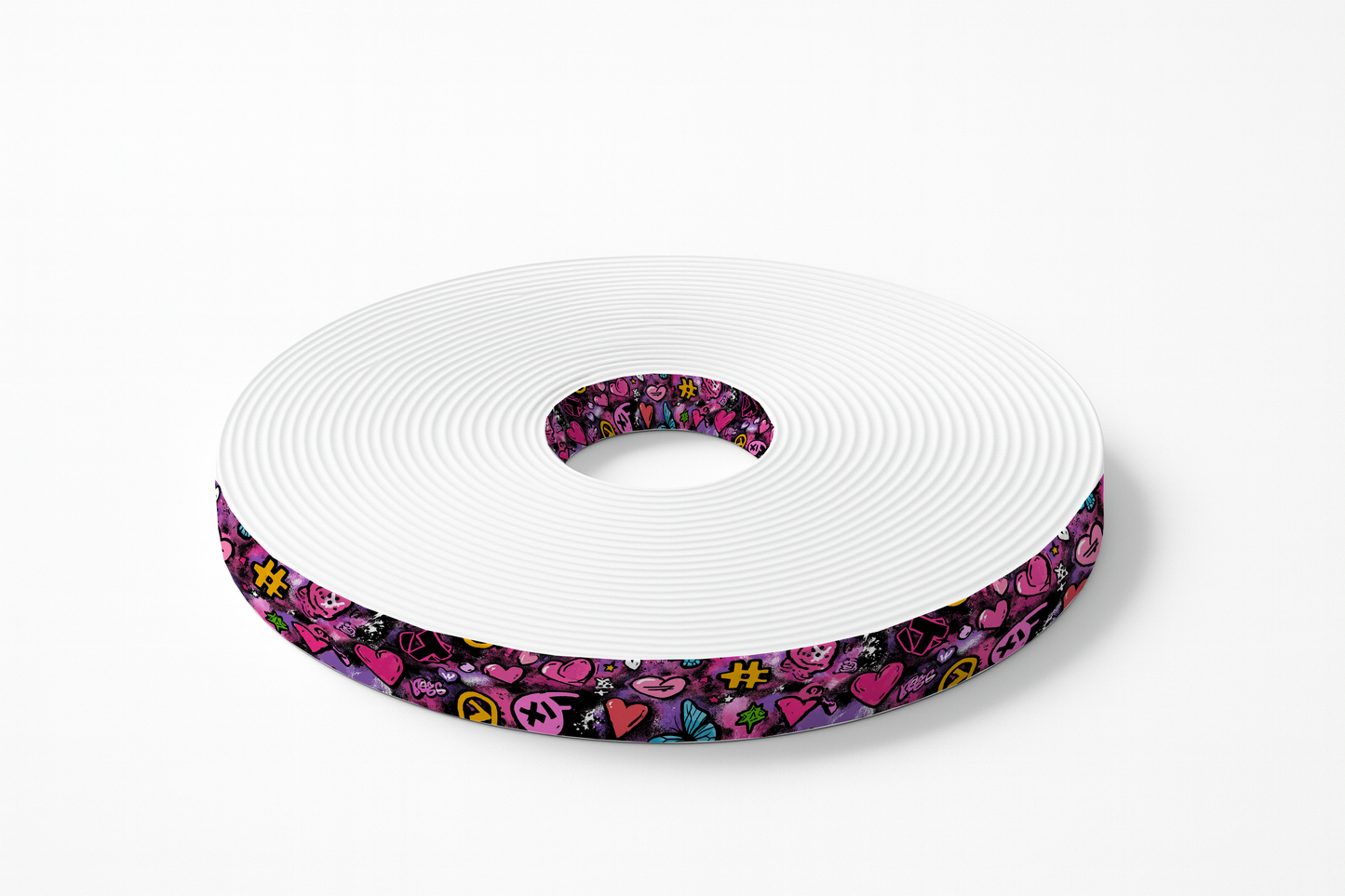 BioThane imprimé – Motif Cœurs graffiti & symboles pop