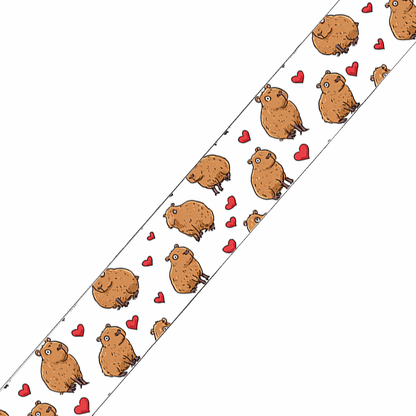 BioThane imprimé – Motif Capybaras cartoon & cœurs rouges