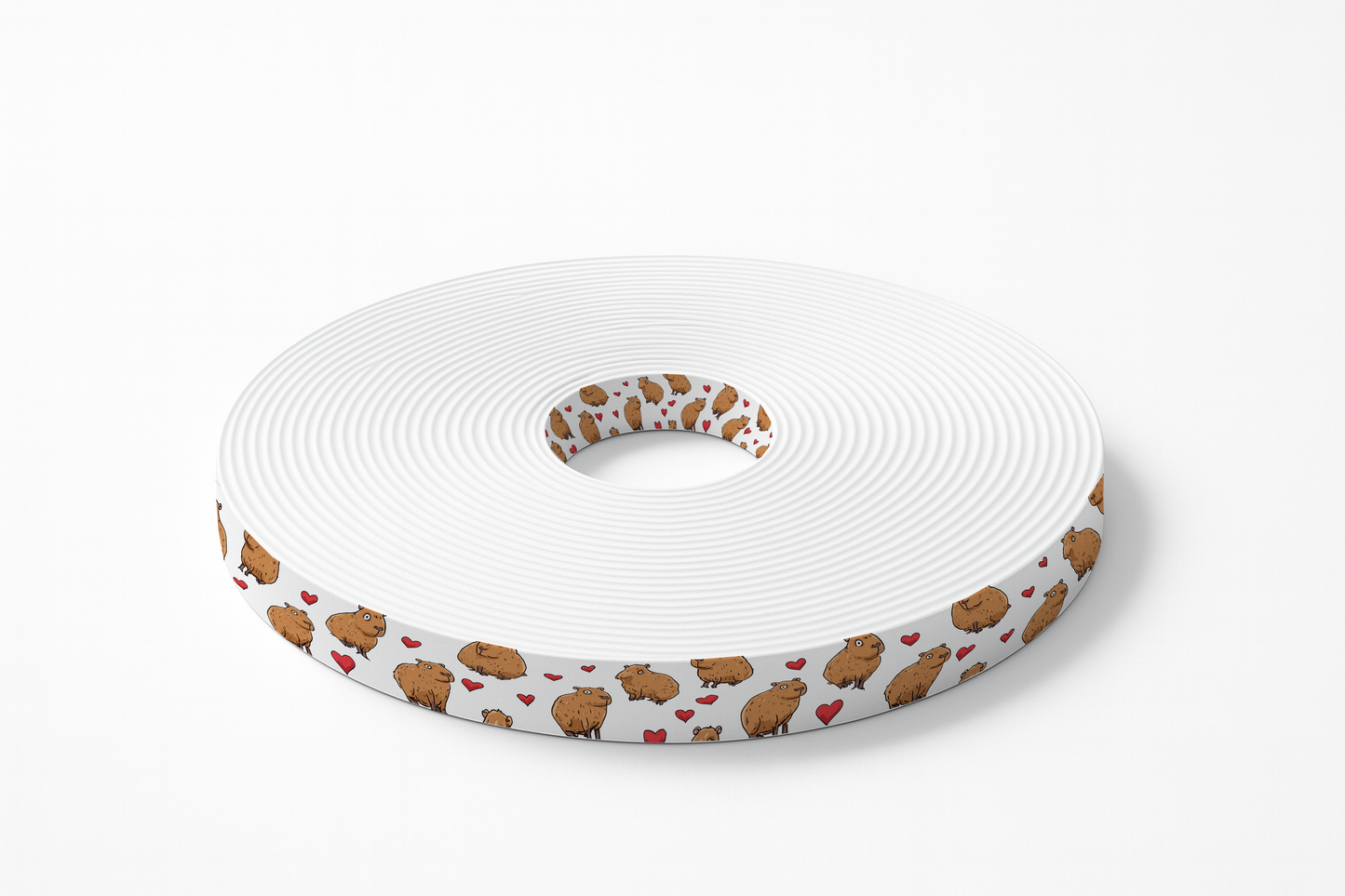 BioThane imprimé – Motif Capybaras cartoon & cœurs rouges